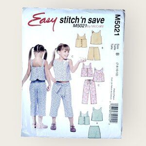 McCalls Stitch 'n Save Sewing Pattern 5021 Girls Top Skort Shorts Capris Sz 7-12